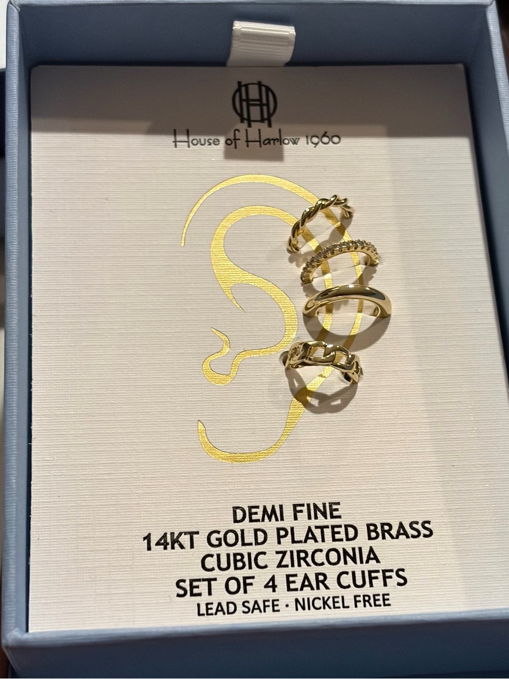 House of Harlow 1960 Gold Ear Cuff Set - Polished & Pavé Accents